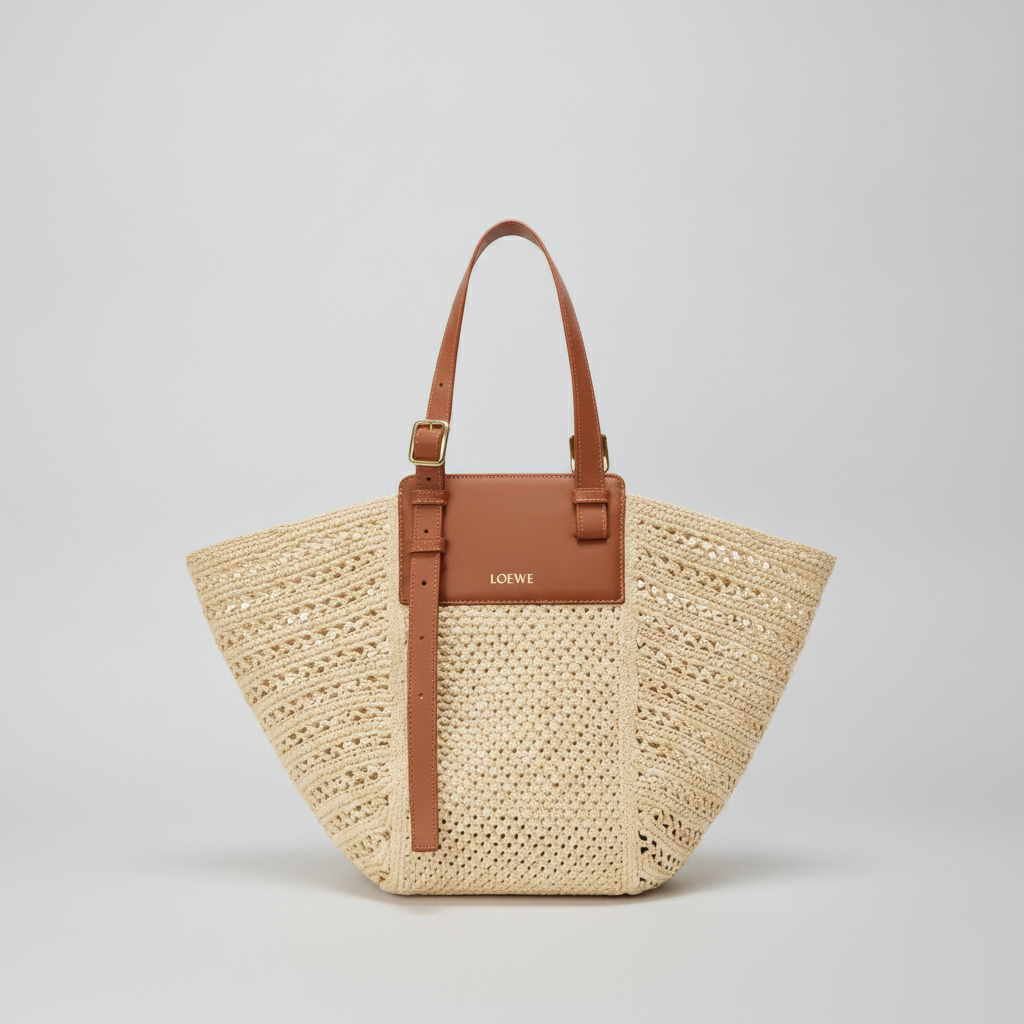 Monogram image of Medium Hammock Cabas in Raffia and Calfskin