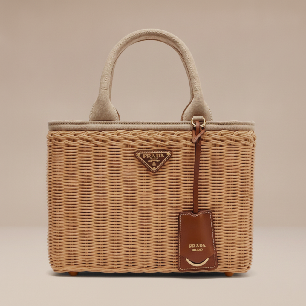 Wicker and leather mini bag