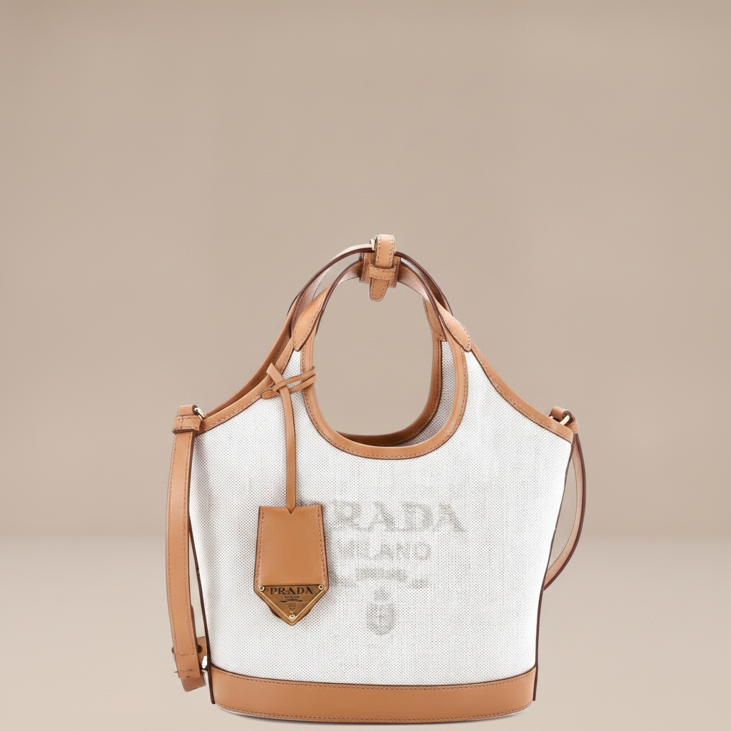 Large linen and leather tote bag