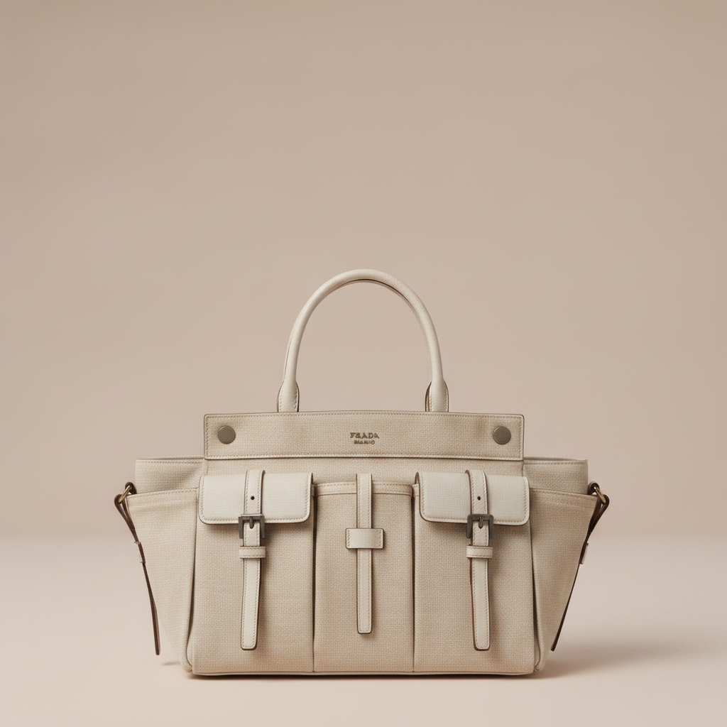 Prada Route large canvas and leather tote bag