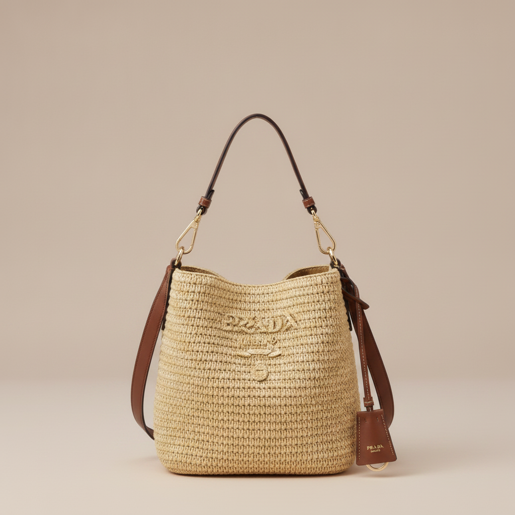 Small crochet and leather bucket bag