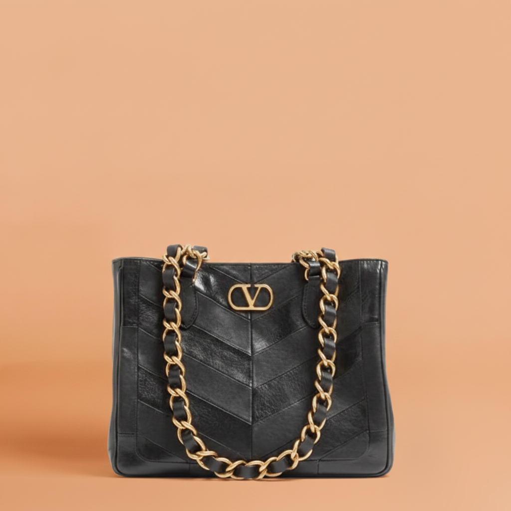 Laseine Small Shopping Bag In Chevron-Patterned Nappa Leather